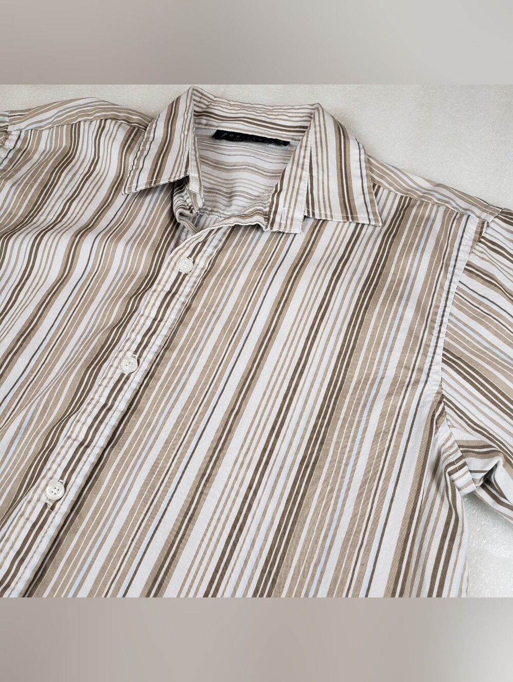 Positano Men's Fits Medium (Large Tag) Short Sleeve Striped Stretch Shirt Beach
